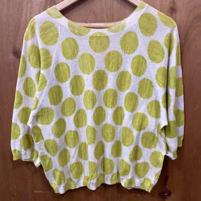 Gorman Cream/Chartreuse Polka Dot Knit Top Size 10