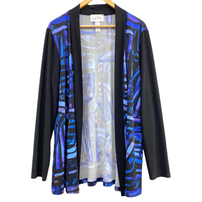 Joseph Ribkoff Black & Blue Patterned Open Cardigan Size 16 