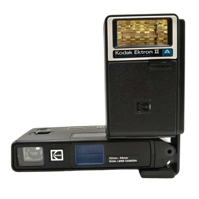 Very Collectable Retro Kodak Tele Ektra 110 Film Camera & Kodak Ektron II Electronic Flash Fully Working Made In USA