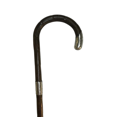 Antique Wooden Walking Cane with Silver Embellishments