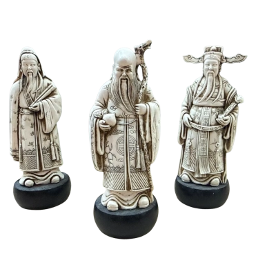 Vintage 80's Carved Asian Statues Figures From Thailand, set of 3