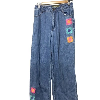 Princess Highway flowers embroidered Womens  Size 6 Straight Leg Jeans Blue / Floral 