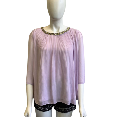 Ted Baker Women's Brand Size 3 Short Sleeve Pleated Blouse Purple 