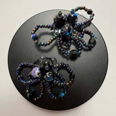 Vtg. Blue Beaded Clip on Earrings 