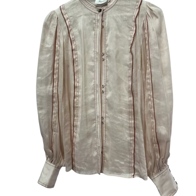 AJE Womens Size 8 Long Sleeve Shirt Dusty Pink/Beige 