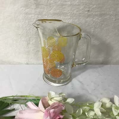 Retro Clear Glass with Orange / Yellow Citrus Pattern Pitcher Jug