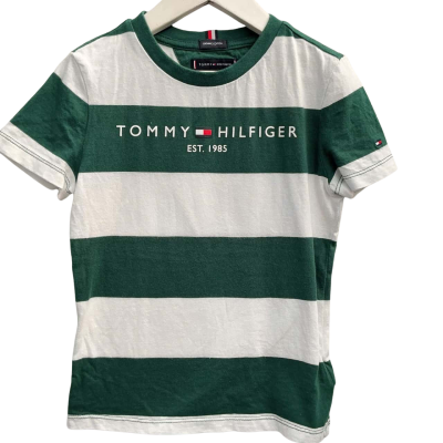Tommy Hilfiger Kids  Size 7 T-Shirt Green / Striped / White 