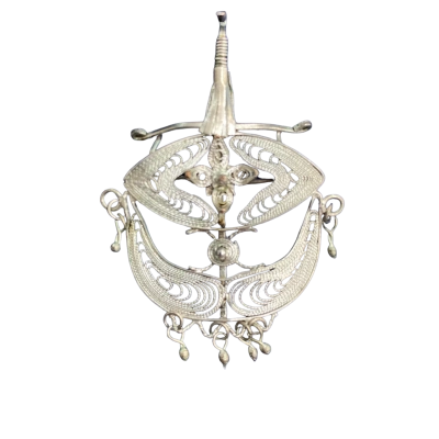  Womens Malaysian filagree ‘moon kite’ 3.5x5cm  silver Brooch 