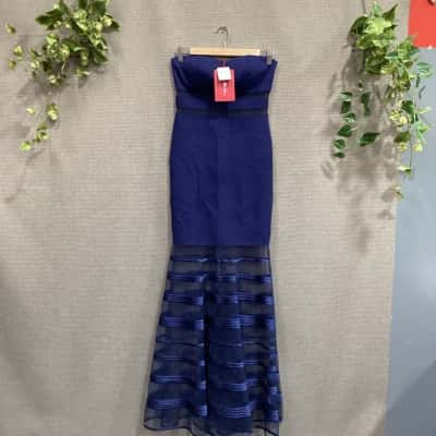 Miss Anne Womens  Size 8 Off The Shoulder Dress Navy Blue 