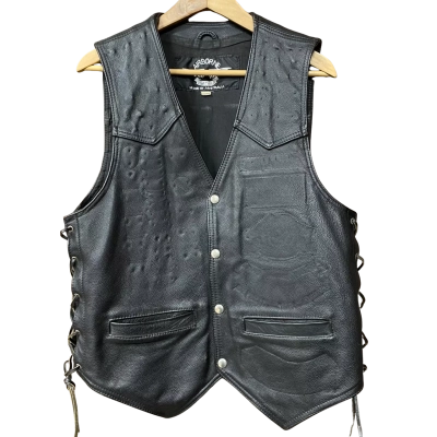 Vintage Airborne Mens Size XL Black Leather Vest 