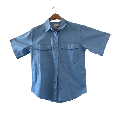 Nude Lucy Women's Size Small Light Blue Short Sleeved Button Up Shirt