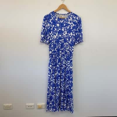 Boden Blue Floral Short Sleeve Maxi Dress Size 12 