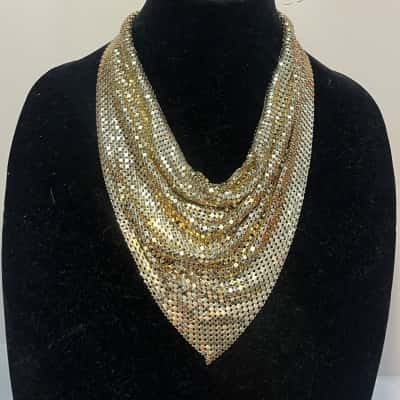 Vintage Natasha Brand, Gold Tone Bib Mesh Necklace
