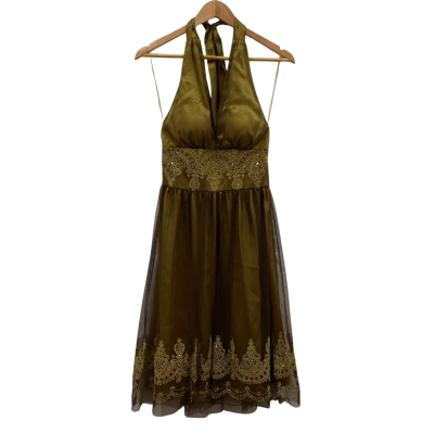 Adrianna Papell Women's Size 2 Halter Neck Net Dress Brown 