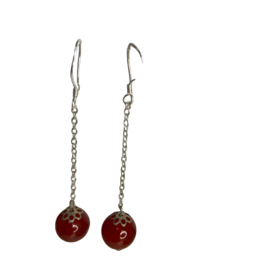 Silver chain drop earrings with bead.