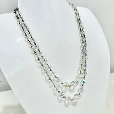 Art Deco 1950’s Aurora Borealis Faceted Crystal 2 Strand Necklace 