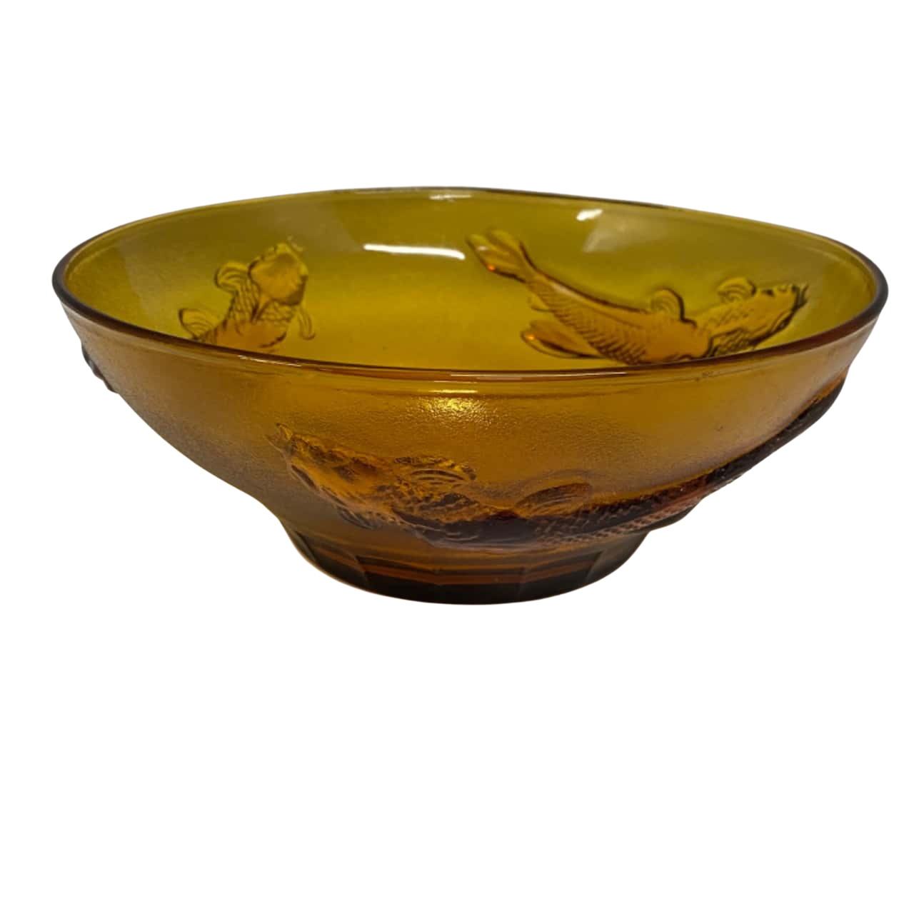 Mid Century Amber Bowl with Fish Detail(s)