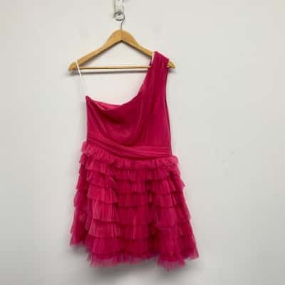 Ebby And I Pink One Shoulder Mini Dress  Size 14