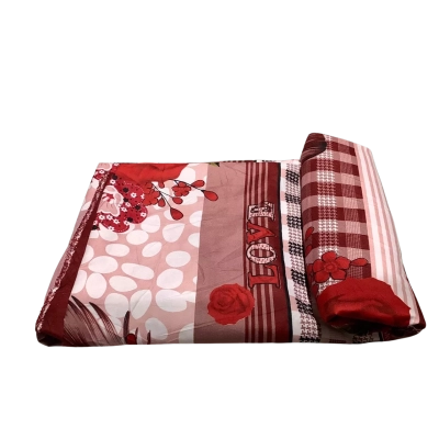 Thick Poly Cotton Fabric Red Tones Flowers Love 220 x 235 cm    FAB5