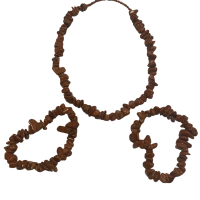 Vintage Goldstone Chip  Bracelets (2) Plus Necklace Brown 