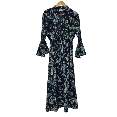 LM Womens  Size 10 Casual Dress / Long Sleeve Dress / Maxi Dress Floral / Navy Blue 
