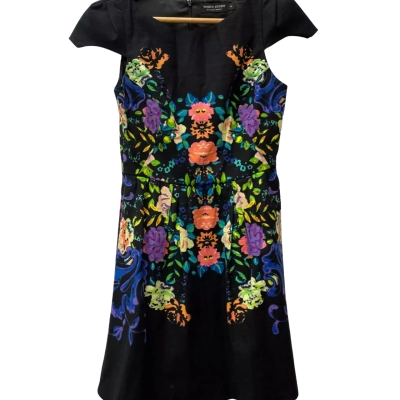 White Suede Womens  Size 6 Cocktail Dress Black  / Multicoloured 