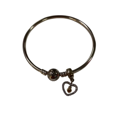 Clasp Bangle W/ 925 Stamped Heart Charm 11.3g