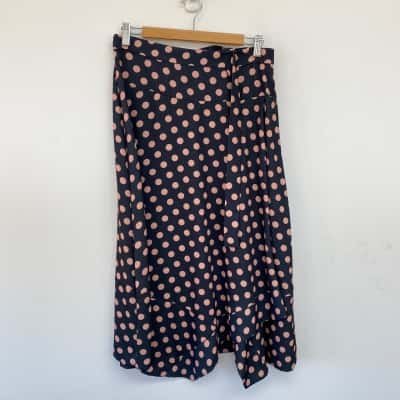 Portmans Blue Black Polka Dot Asymmetrical Hemline Skirt Size 10 