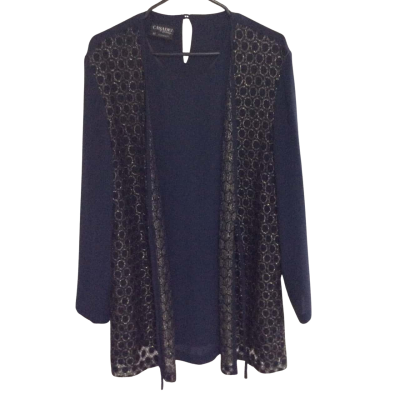 Casadei Womens  Size 18 3/4 Sleeve Top Gold / Navy Blue 