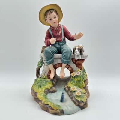 Seto Ceramics Boy Fishing With Dog