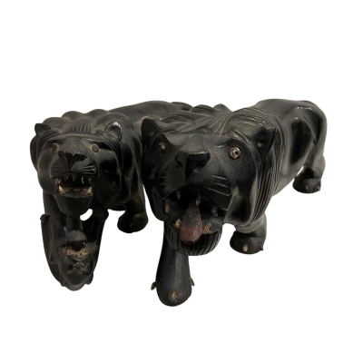 Carved Ebony Lion Statues Pair
