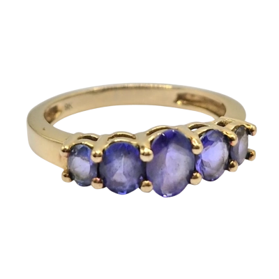 9 Carat Yellow Gold Ring with 5 Violet Gemstones