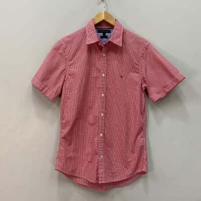 Tommy Hilfiger Mens  Slim Fit Size S Short Sleeve Shirt Checked / Red / White 