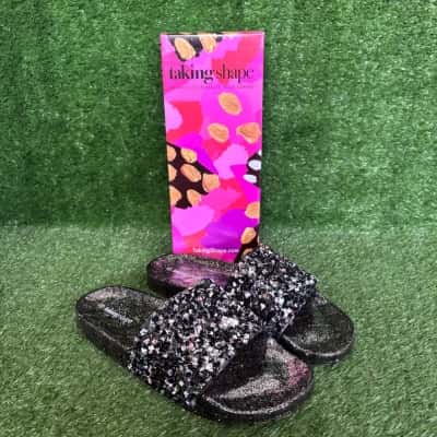 Taking Shape Black Sparkle Slides Size 42