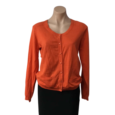 Laura Ashley Womens Size M Bright Orange Button-down Long Sleeve Cardigan 