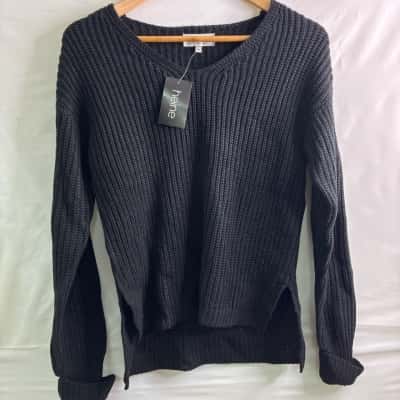 Heine Womens Size 34 V-Neck Jumper Black BNWT
