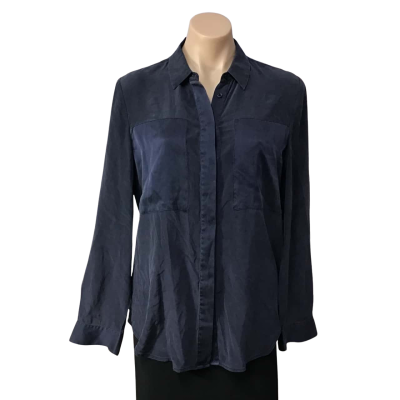 Sportscraft Womens Size 12 Navy Blue 100% Silk Long Sleeve Shirt