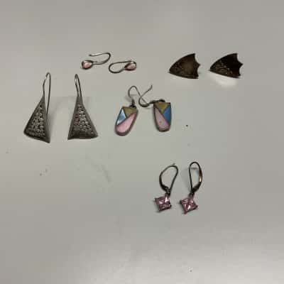 Assorted  Womens Earrings sterling Silver with pink/blue/yellow stones