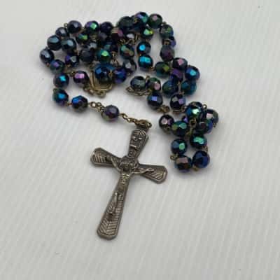 Vintage Iridescent Carnival Glass Faceted Rosary Beads