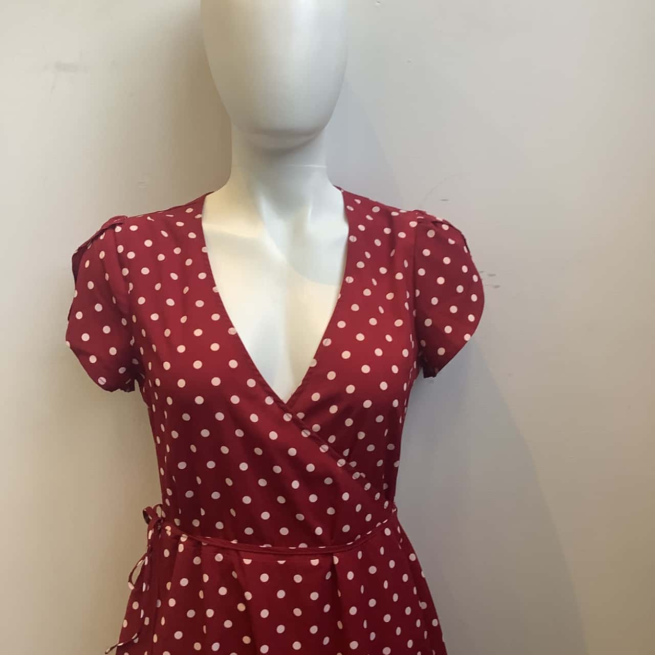Dangerfield Womens Size S Polka Dot Wrap Dress Red / White(s)