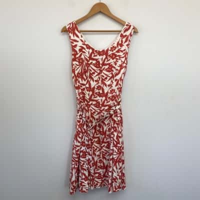 David Lawrence Red White FLoral Linen Blend SLeeveless Midi Dress Size 10 