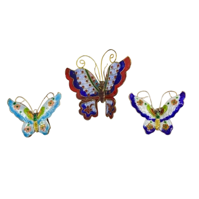 Vintage Cloisonné Enamel Butterfly Pendants
