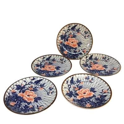 Beautiful Blue Patterned Plates x 5 Japanese Amarillo Style Approx 16 cm diameter