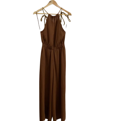 Zara Womens  Size XS Tie Strap Jumpsuit Brown 