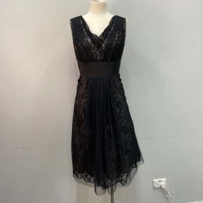 Anthea Crawford Womens  Size 14 Lace Formal Dress Beige / Black  