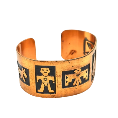 Vintage Mayan Aztec Copper Cuff Bracelet 40cm in Length 1970's 3/4