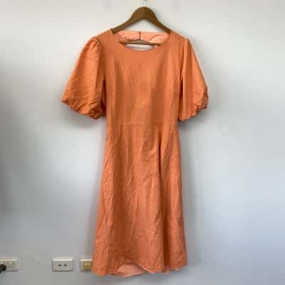 Savel Orange SHort SLeeve Open Back Midi Dress Size 14 