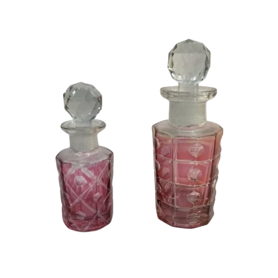Pink Patterned Glass Bottles with Stoppers