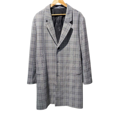 Zara Man Grey Plaid Long Suit Coat - Size L