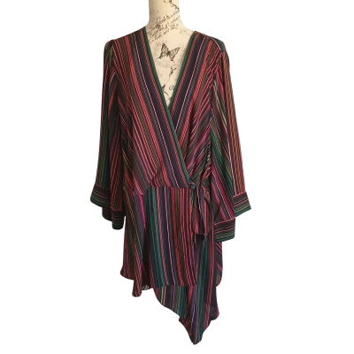City Chic Womens  Size XXL Casual Top Black  / Green / Pink Stripes  BNWT
